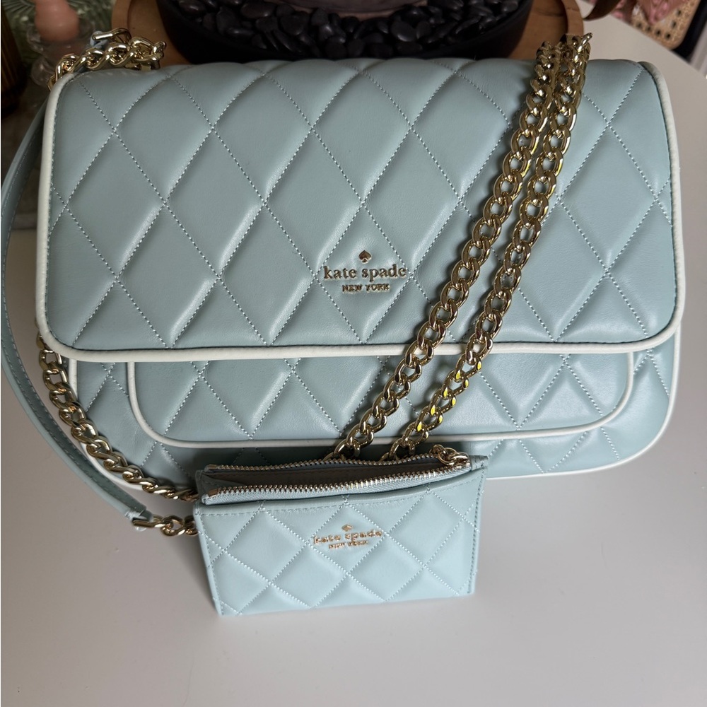 Kate Spade Blue and Gold Quilted Shoulder Bag